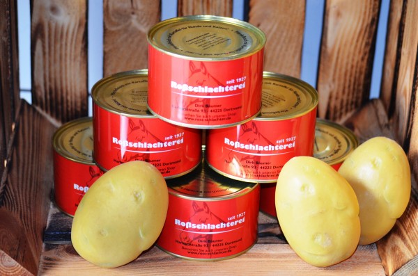 Pferdefleischdose mit Kartoffeln